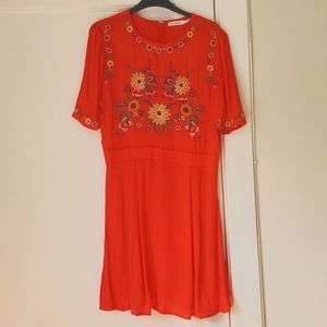 Red orange Blu Pepper embroidered dress